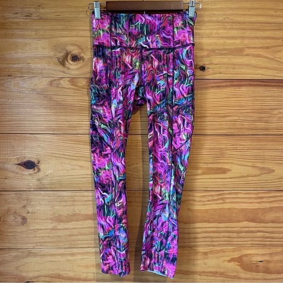 Lululemon Fast & Free High Rise Crop 22" Leggings Hyper Flow Pink Multi 4 W6BE1S - Picture 2 of 11